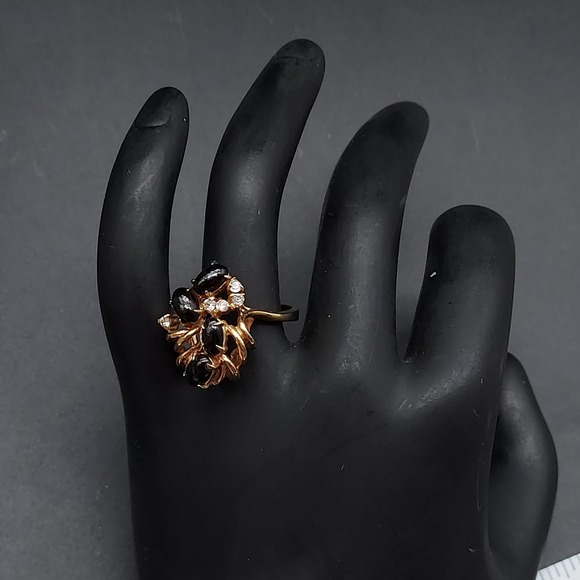 Vintage Costume Jewelry Ring 18KHGE Black Rhinestone Size 6.5 - Picture 11 of 13